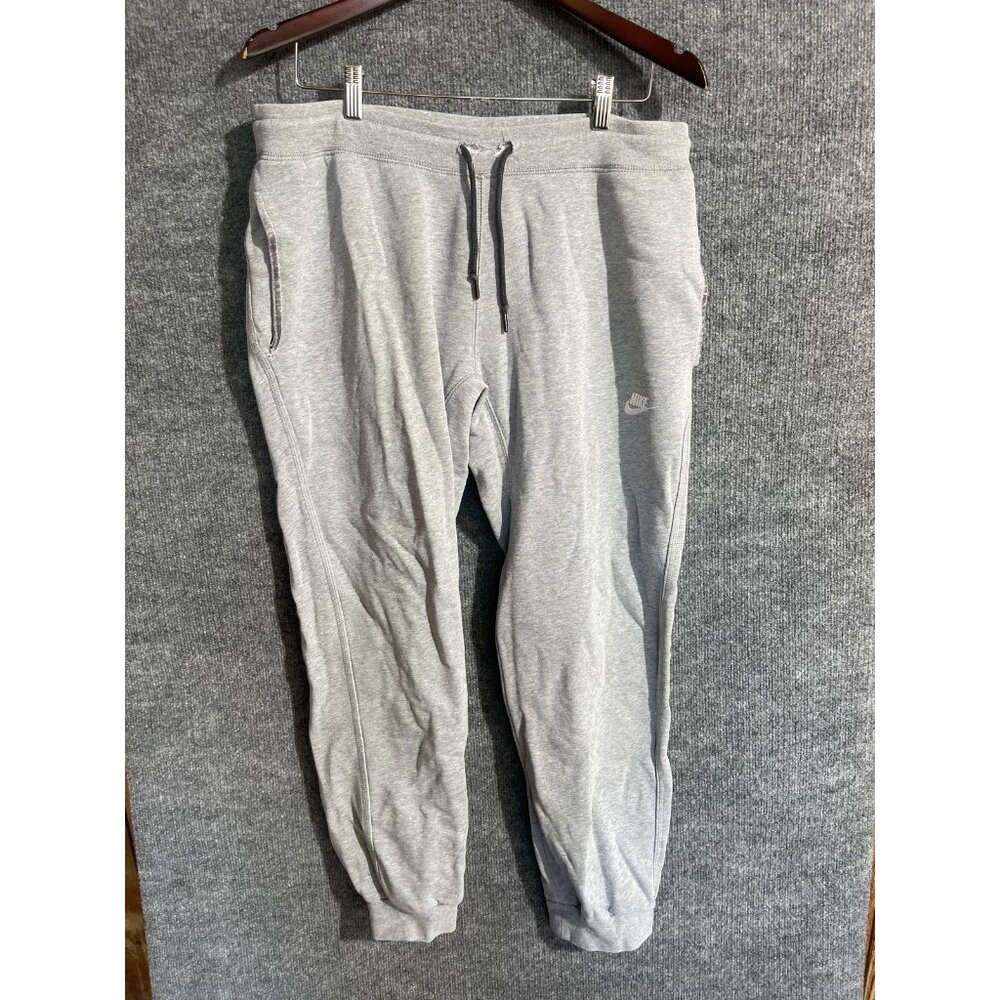 Nike Pants Mens Large Gray Fleece Sweatpants Joggers Swoosh Logo Elastic Cuffed